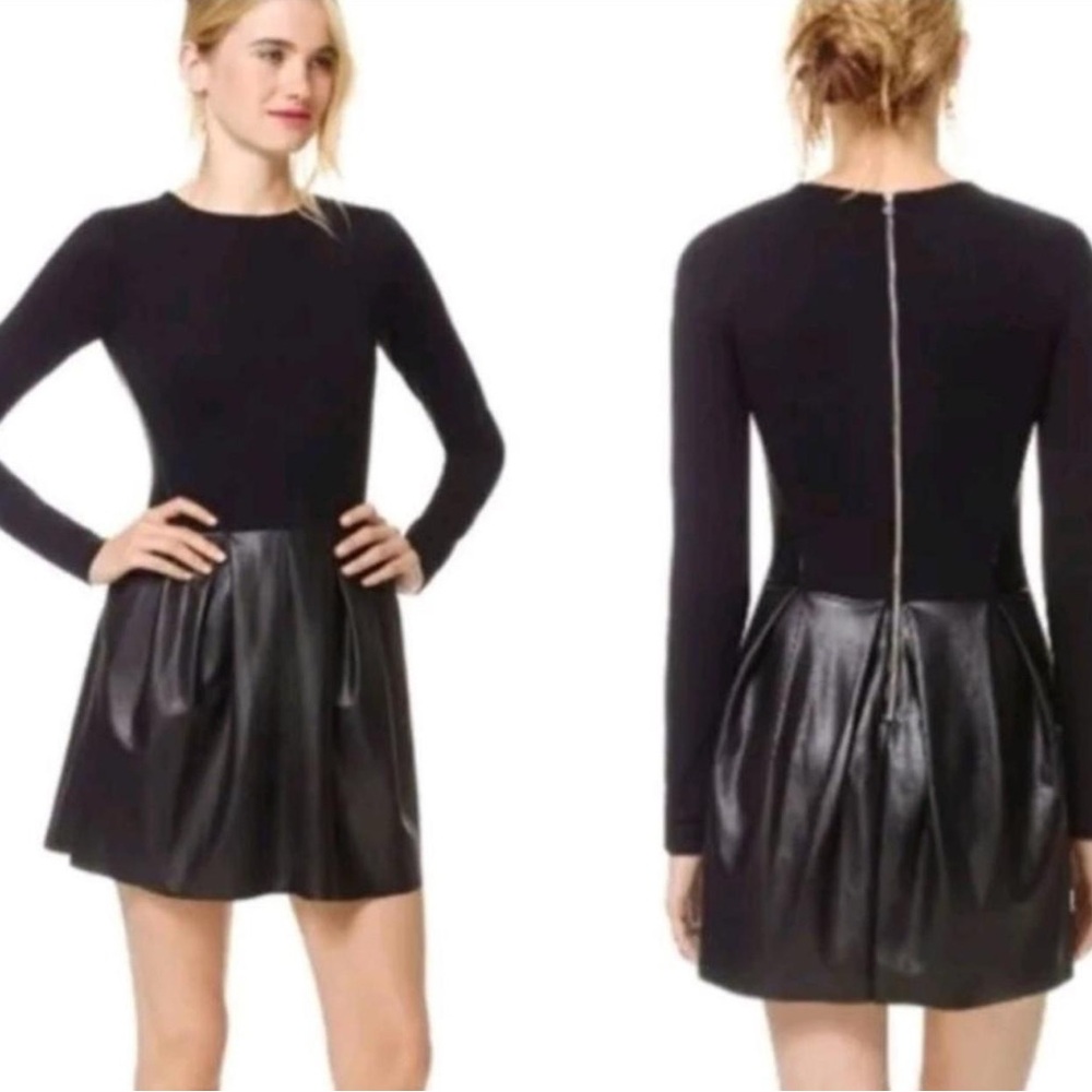 NEW Wilfred Black Long Sleeve Dress with Vegan Leather Skirt
